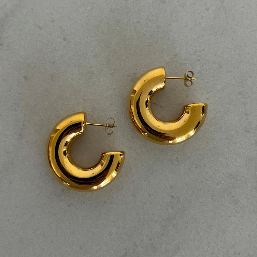 Chunky Gold Smooth Hoop Earrings