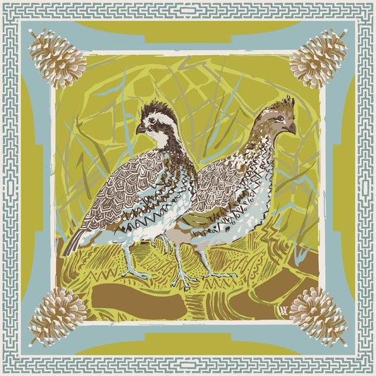 Large Quail Pair Silk Scarf