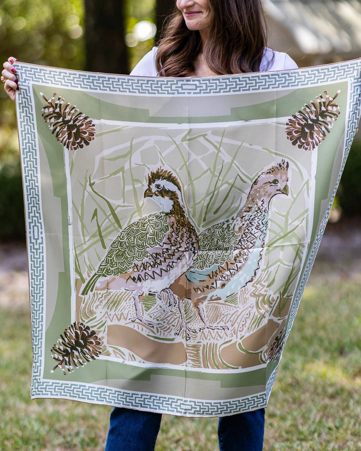 Large Quail Pair Silk Scarf