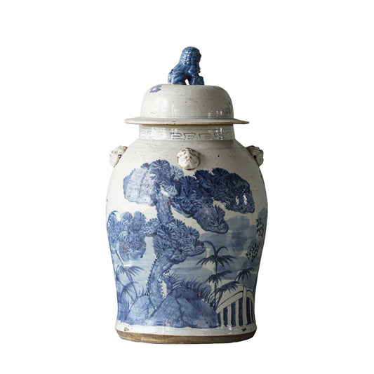 Blue and White Temple Jar w/ Tree - Large