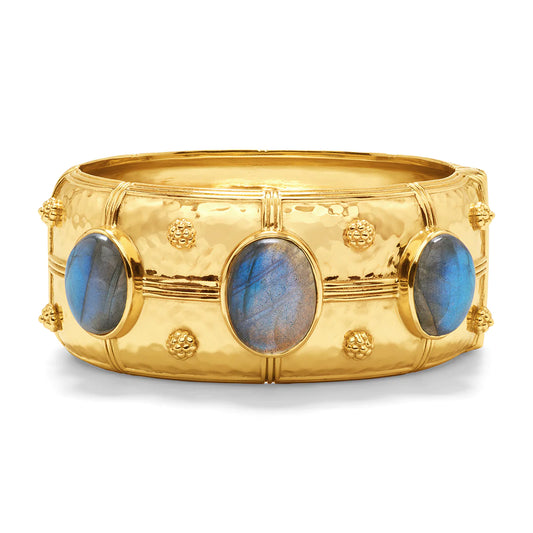 Cleopatra Grande Hinged Bangle in Hammered Gold/Blue Labradorite