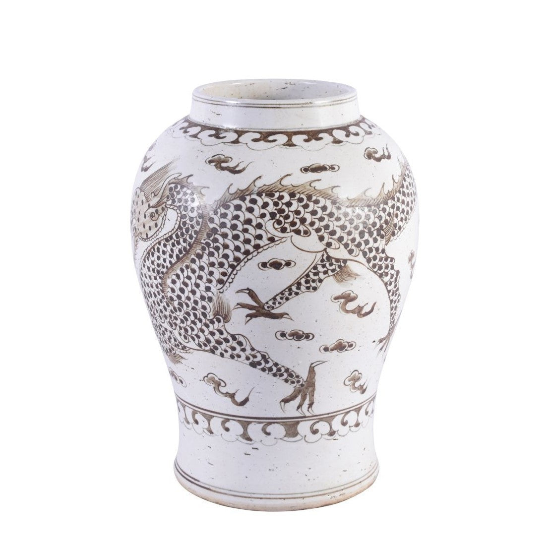 Brown Porcelain Flaring Rim Jar - Dragon Motif