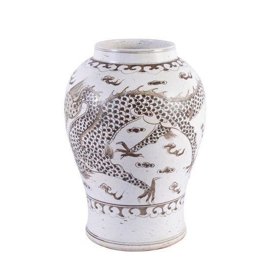 Brown Porcelain Flaring Rim Jar - Dragon Motif