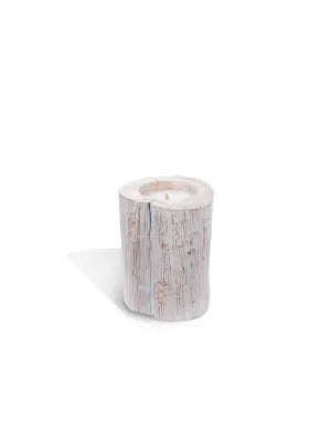 Candle in Natural Whitewash Teak Vase