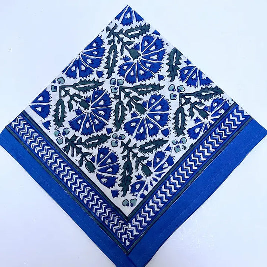 Hand-block Printed Napkins Chrysanthemum Blue