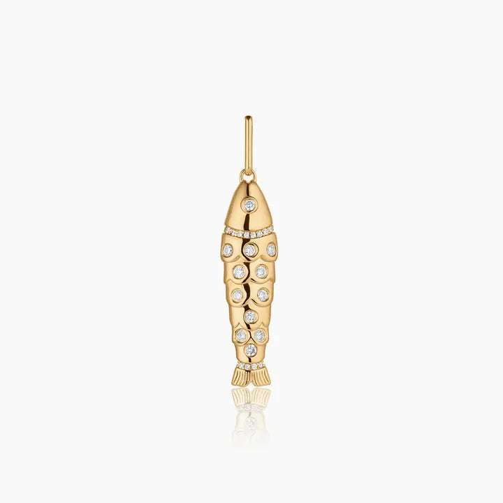 Goldie Pave Fish Charm - 14K Gold Plated