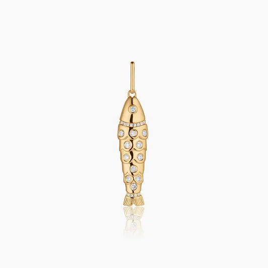 Goldie Pave Fish Charm - 14K Gold Plated