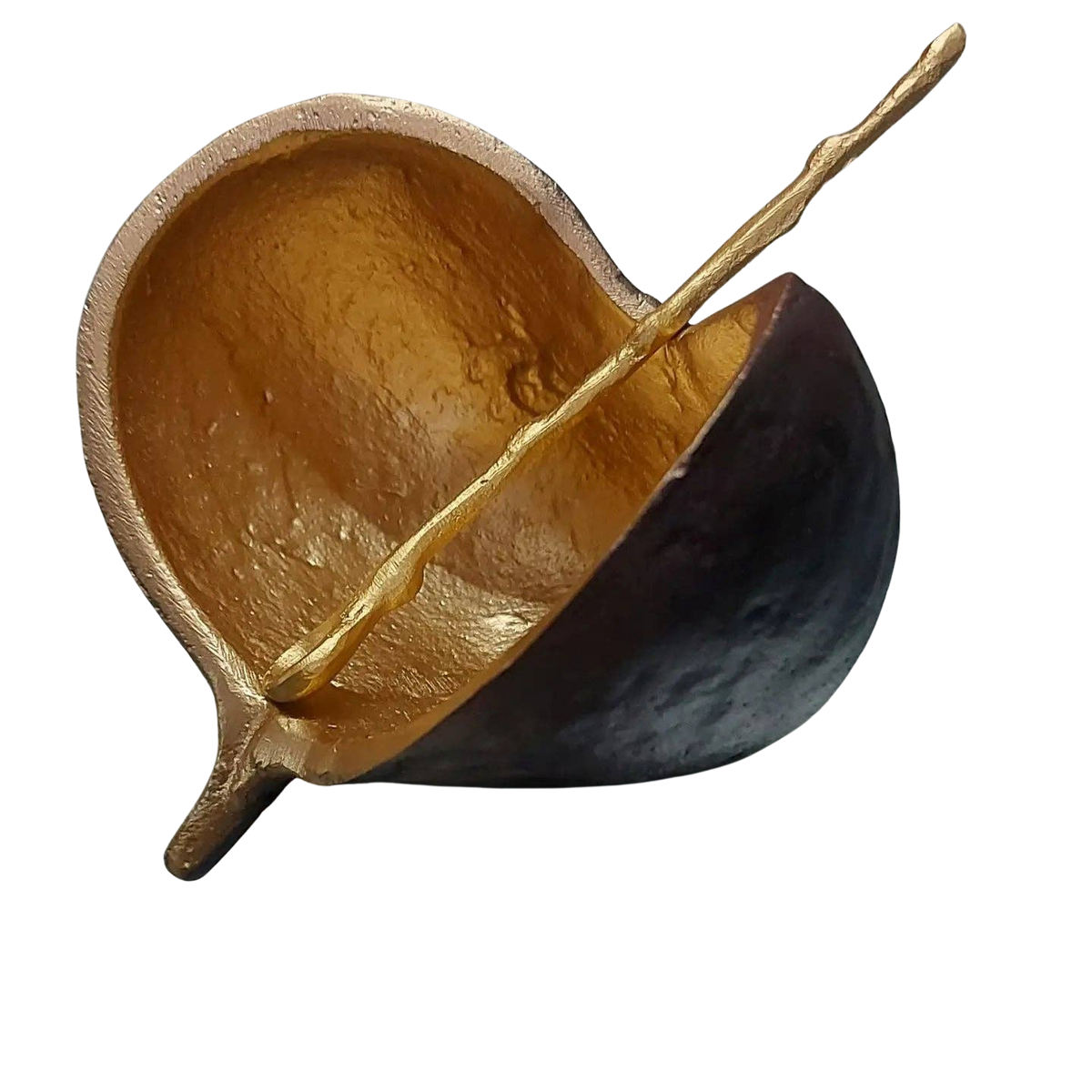 BROWN AND GOLD POD BOWL WITH ONE 4" GOLD SPOON