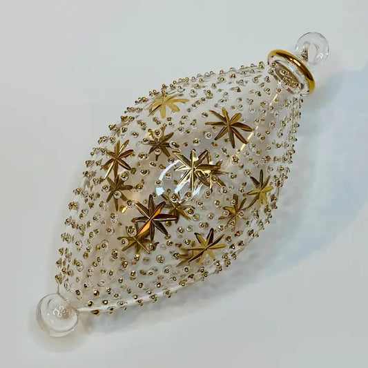 Blown Glass Oval Ornament - Gold Stars & Dots