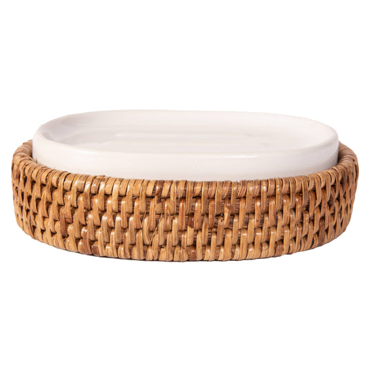 Rattan Oval Soap Dish with Ceramic Insert