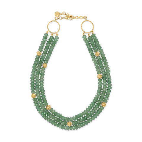 Berry & Bead Triple Strand Necklace with Meadow Jade
