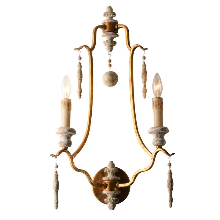 Arietta Sconce with Gold Finish/Iron & Wood