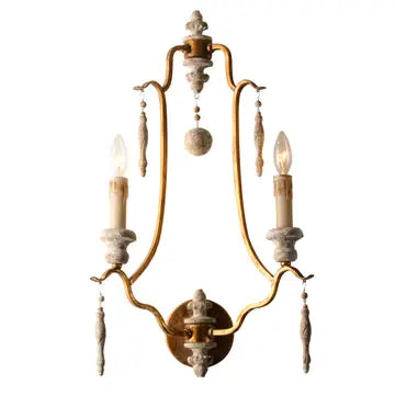 Arietta Sconce With Gold Finish Iron & Wood