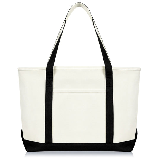 White & Black Zip Top Tote