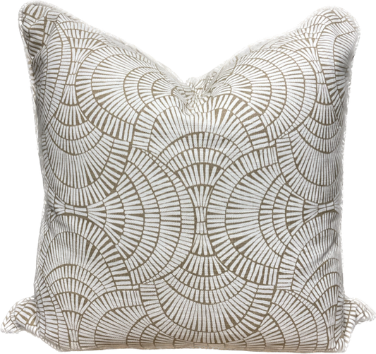 Taupe and White Geometric Pillow