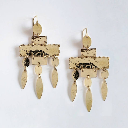 Hammered Brass Chandelier Earrings