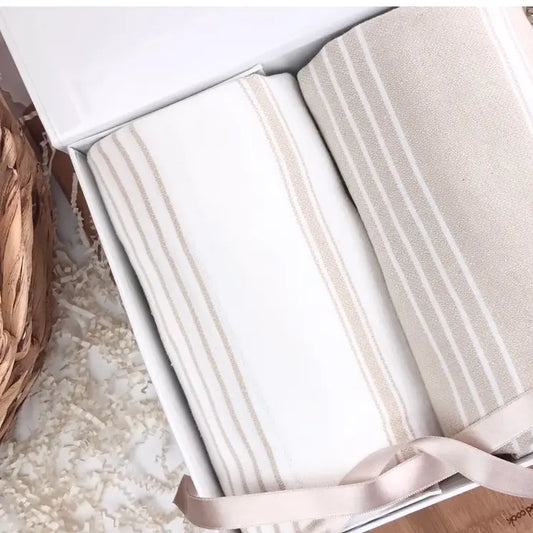 Tan & White Matching Turkish Towels